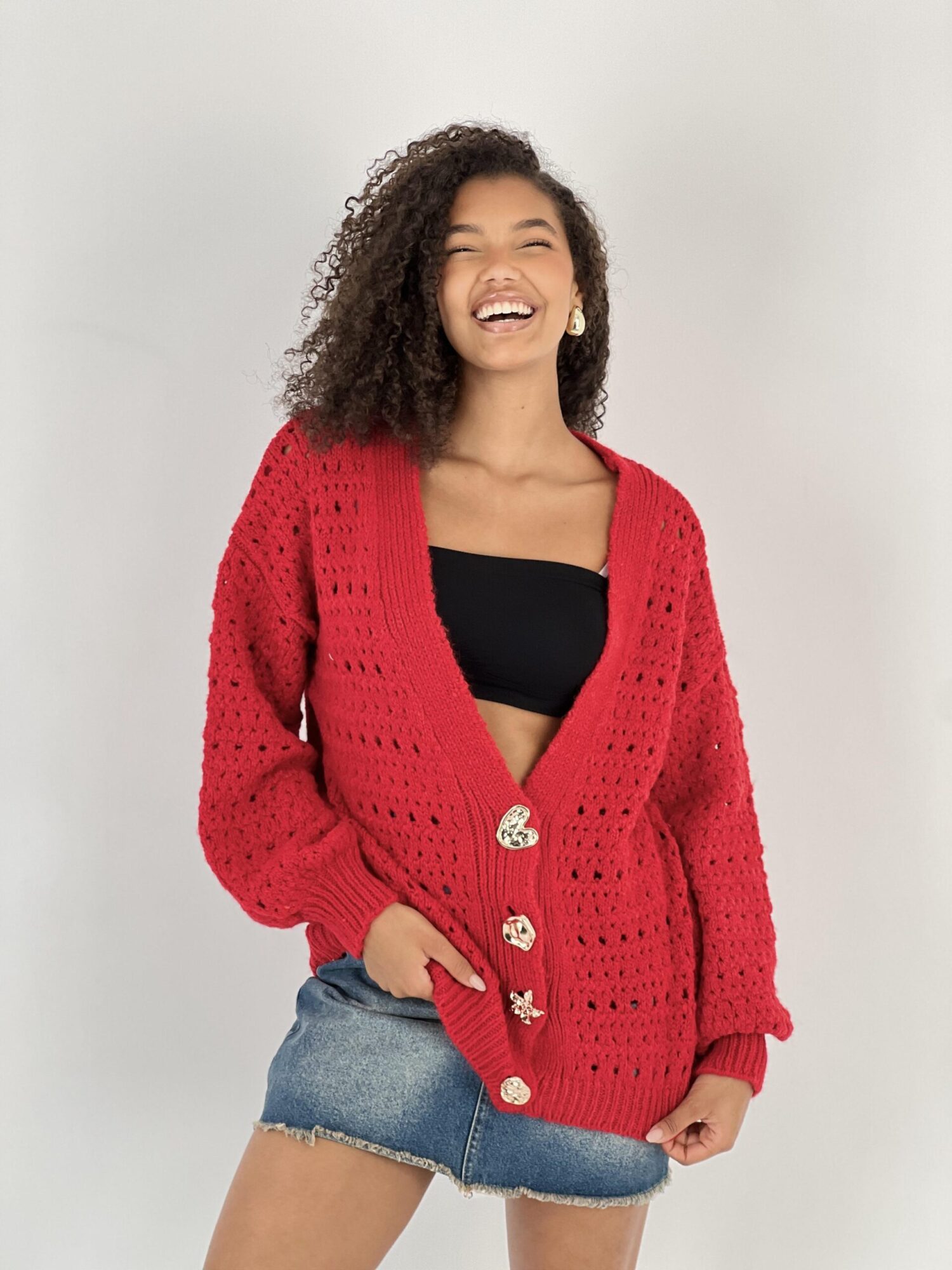 Red Cardigan Oversized Buttoned V-Neck Long Sleeve - Brand: MISS POEM - Women & Kids, Baby Clothes Wholesale - Globality Store