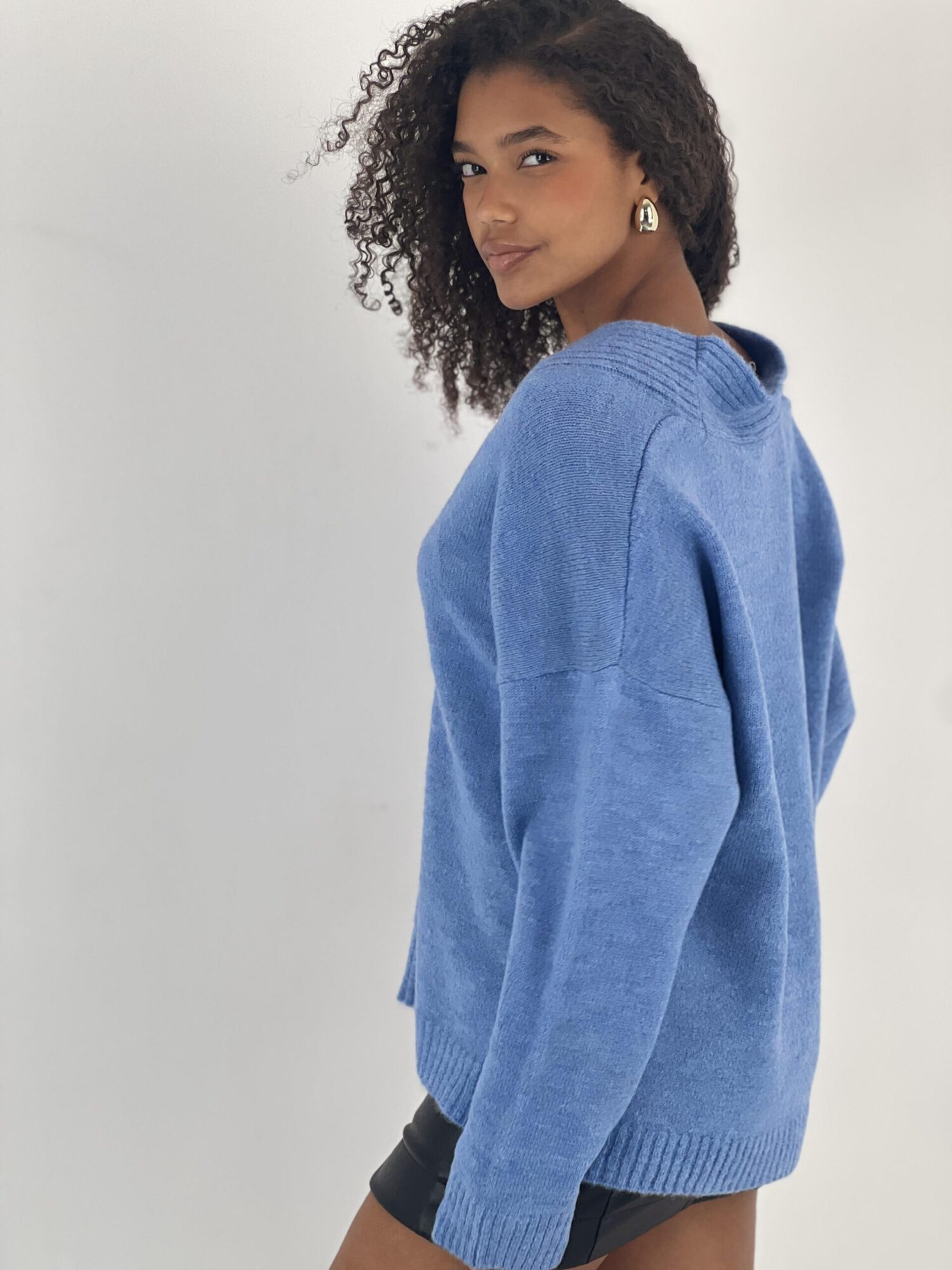 Blue Oversized V-Neck Sweater With Long Sleeves - Brand: MISS POEM - Women & Kids, Baby Clothes Wholesale - Globality Store