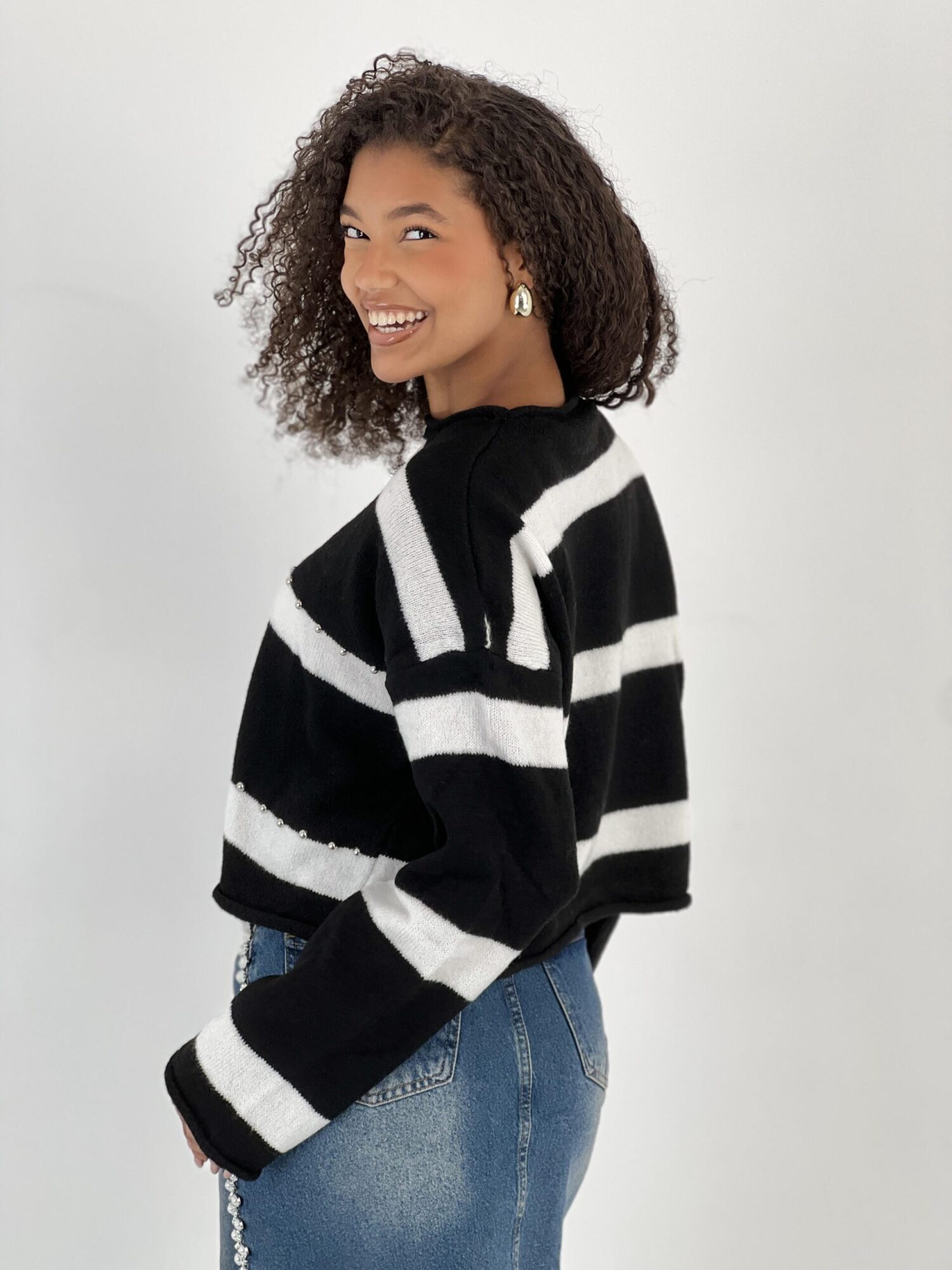 Black Oversized Fit Striped Casual Sweater - Brand: MISS POEM - Women & Kids, Baby Clothes Wholesale - Globality Store