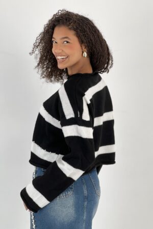 Black Oversized Fit Striped Casual Sweater - Brand: MISS POEM - Women & Kids, Baby Clothes Wholesale - Globality Store