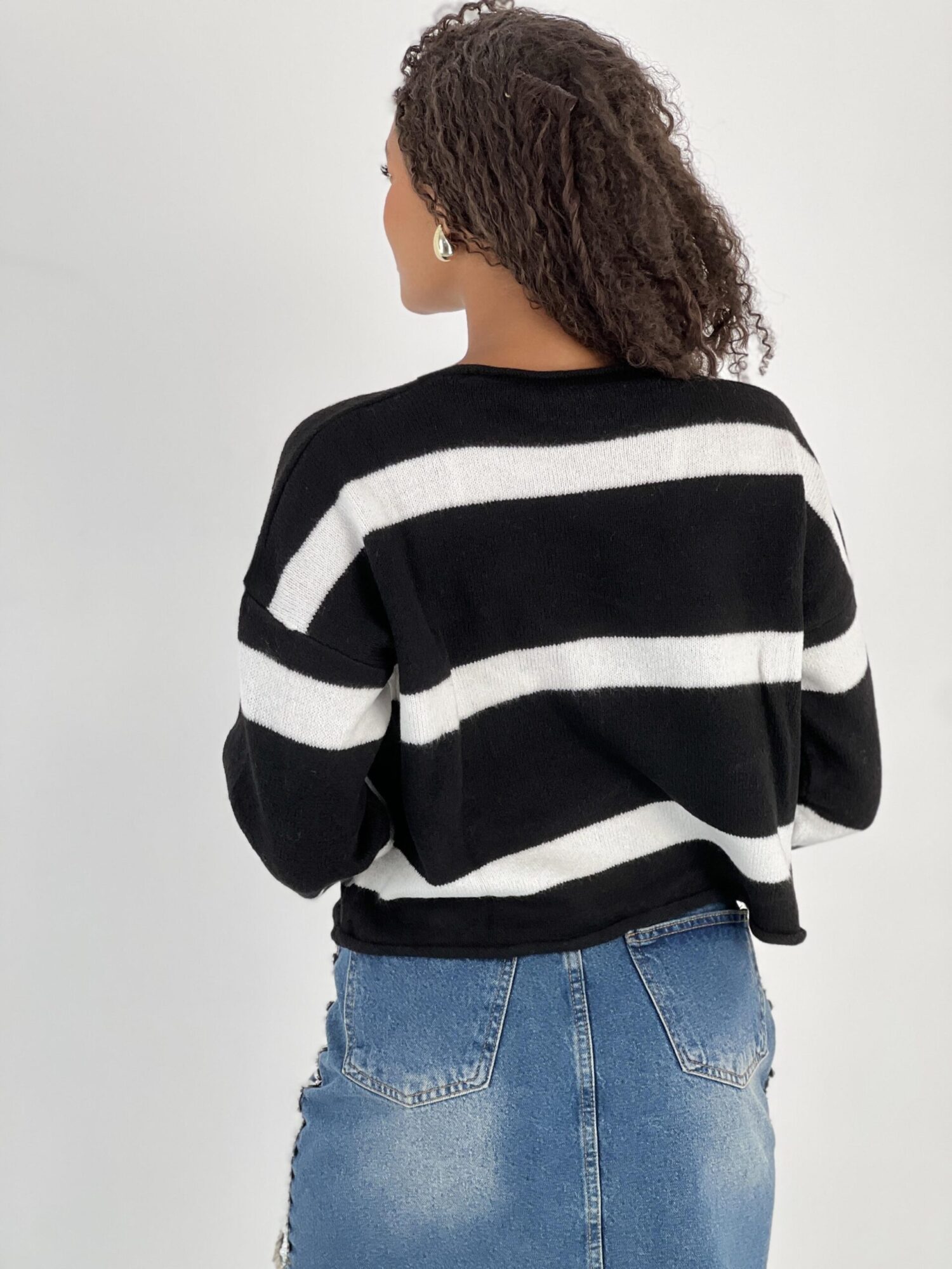 Black Oversized Fit Striped Casual Sweater - Brand: MISS POEM - Women & Kids, Baby Clothes Wholesale - Globality Store