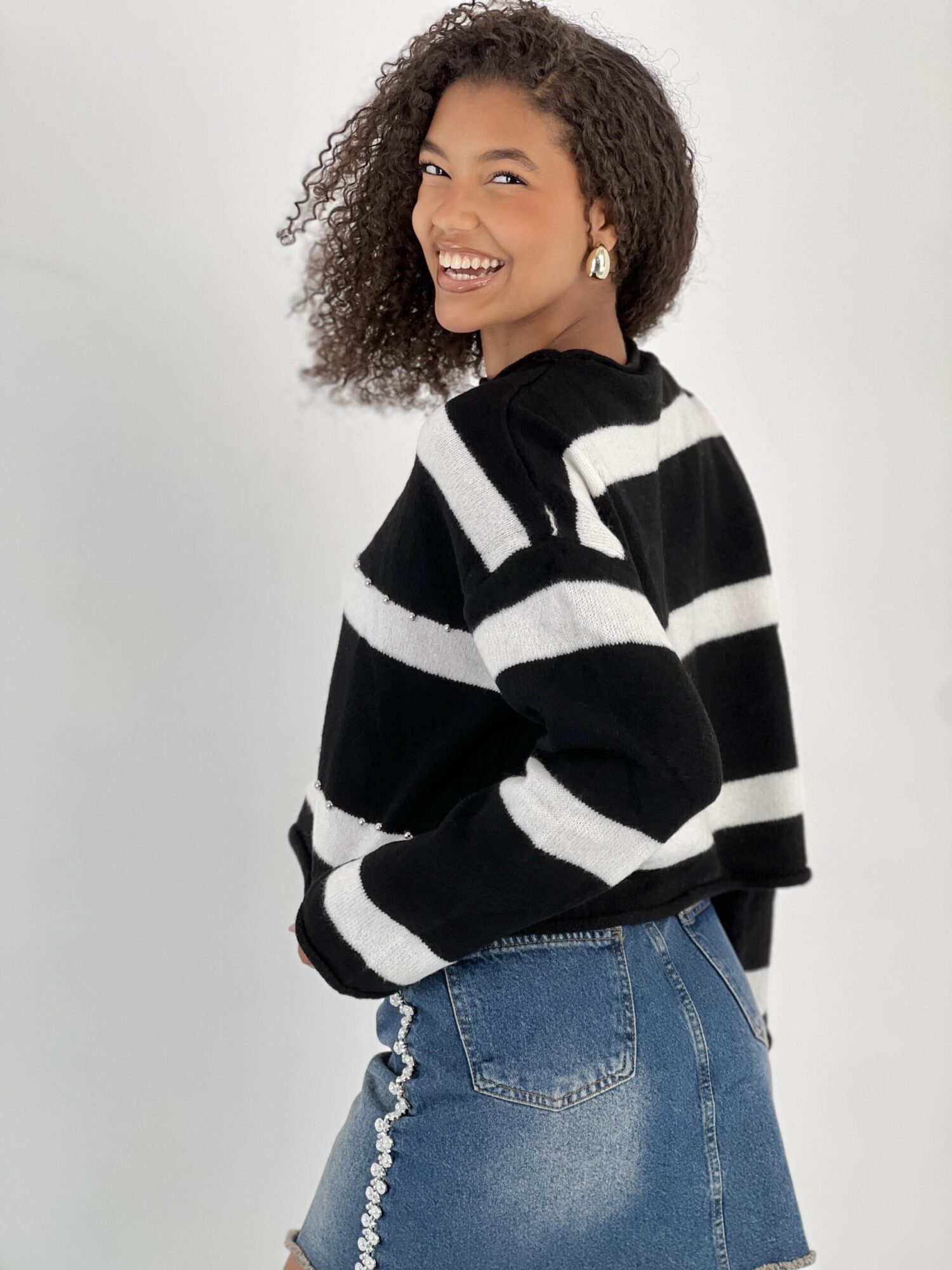 Black Oversized Fit Striped Casual Sweater - Brand: MISS POEM - Women & Kids, Baby Clothes Wholesale - Globality Store