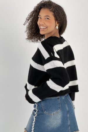Black Oversized Fit Striped Casual Sweater - Brand: MISS POEM - Women & Kids, Baby Clothes Wholesale - Globality Store