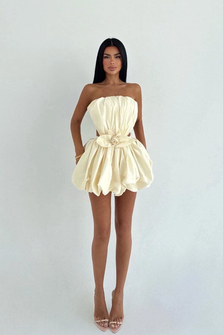 Beige Strapless Bandeau Mini Dress - Brand: EYYO ATELIER - Women & Kids, Baby Clothes Wholesale - Globality Store