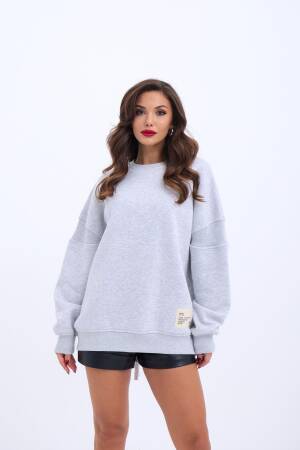 Sweatshirt With Back Detail - Snow Melange - Brand: Fame - Women & Kids, Baby Clothes Wholesale - Globality Store