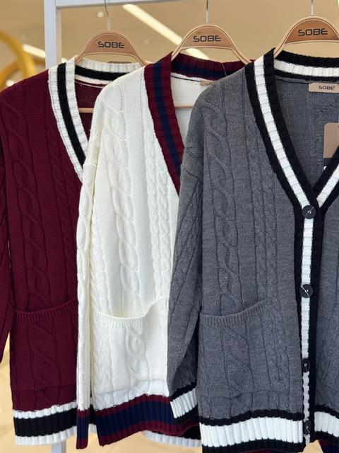 Oversized Fit V-Neck Cardigan With Patch Pockets