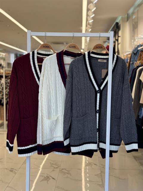 Oversized Fit V-Neck Cardigan With Patch Pockets