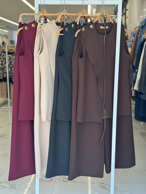 Beige Elegant Formal Set With Wide Leg Palazzo Pants