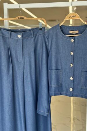 Blue Elegant Set With Patch Pocket And Palazzo Pants - Brand: Sobe Istanbul - Women & Kids, Baby Clothes Wholesale - Globality Store
