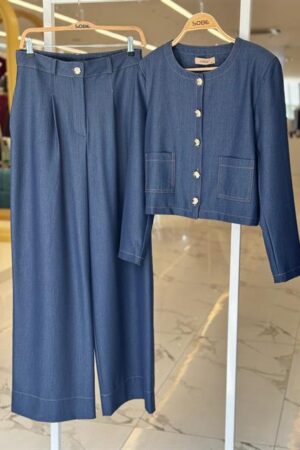 Blue Elegant Set With Patch Pocket And Palazzo Pants - Brand: Sobe Istanbul - Women & Kids, Baby Clothes Wholesale - Globality Store