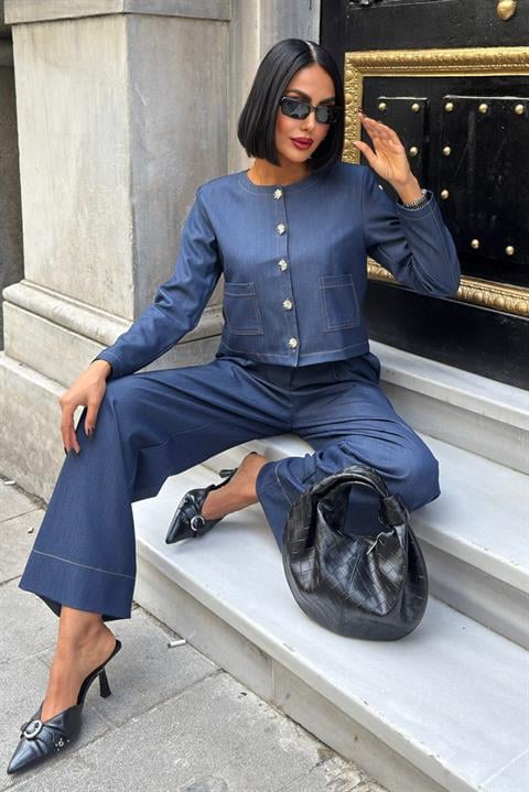 Blue Elegant Set With Patch Pocket And Palazzo Pants - Brand: Sobe Istanbul - Women & Kids, Baby Clothes Wholesale - Globality Store