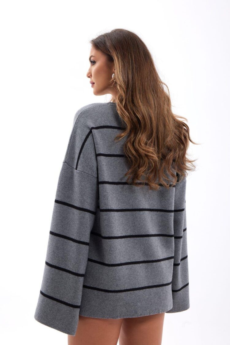Oversized Fit Striped Sweater With Boat Neck