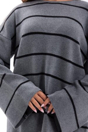 Oversized Fit Striped Sweater With Boat Neck - Brand: Fame - Women & Kids, Baby Clothes Wholesale - Globality Store