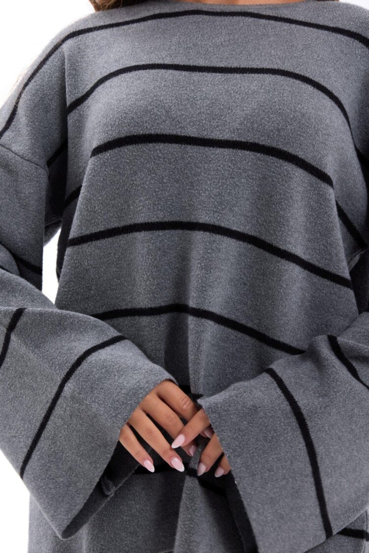 Oversized Fit Striped Sweater With Boat Neck