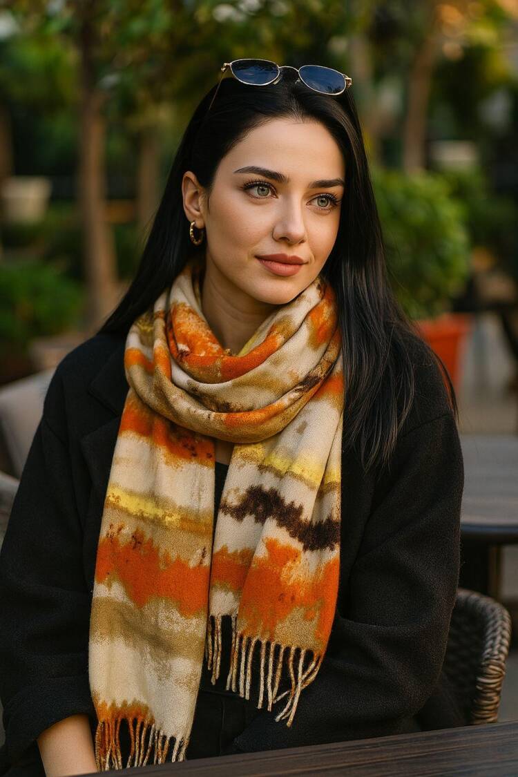 Orange Elegant Shawl With Brush Stroke Pattern - Brand: Axesoire - Women & Kids, Baby Clothes Wholesale - Globality Store
