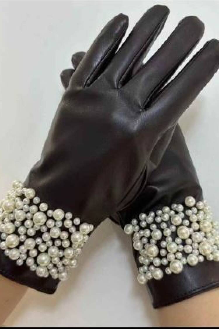 Ankle Pearl Leather Gloves - Black - Brand: Axesoire - Women & Kids, Baby Clothes Wholesale - Globality Store