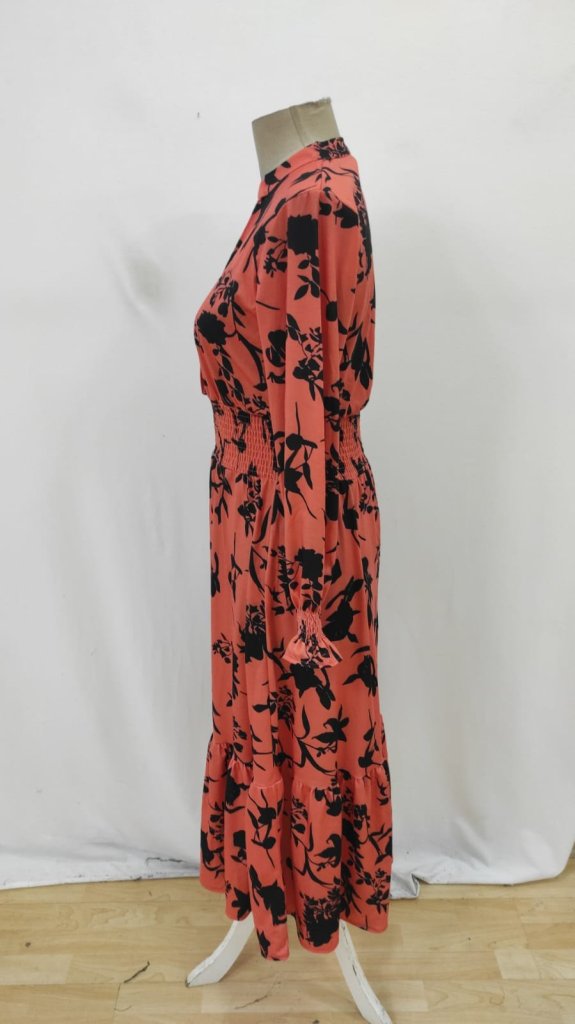Orange Boho Wrap Dress With Floral Pattern