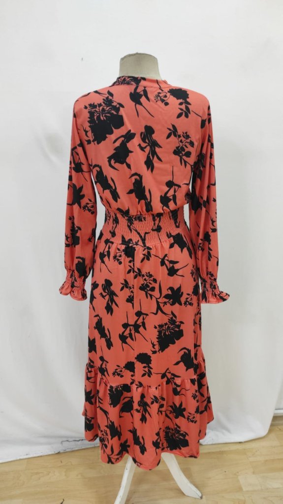 Orange Boho Wrap Dress With Floral Pattern