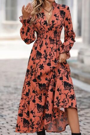 Orange Boho Wrap Dress With Floral Pattern - Brand: Janes - Women & Kids, Baby Clothes Wholesale - Globality Store