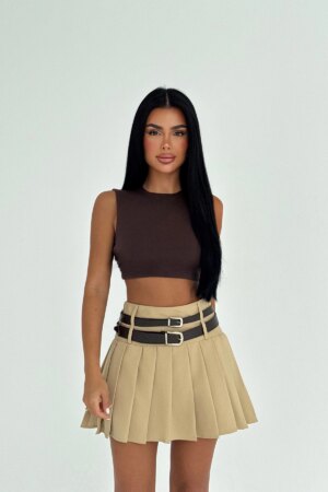 Beige Pleated Mini Skirt High Waist - Brand: EYYO ATELIER - Women & Kids, Baby Clothes Wholesale - Globality Store