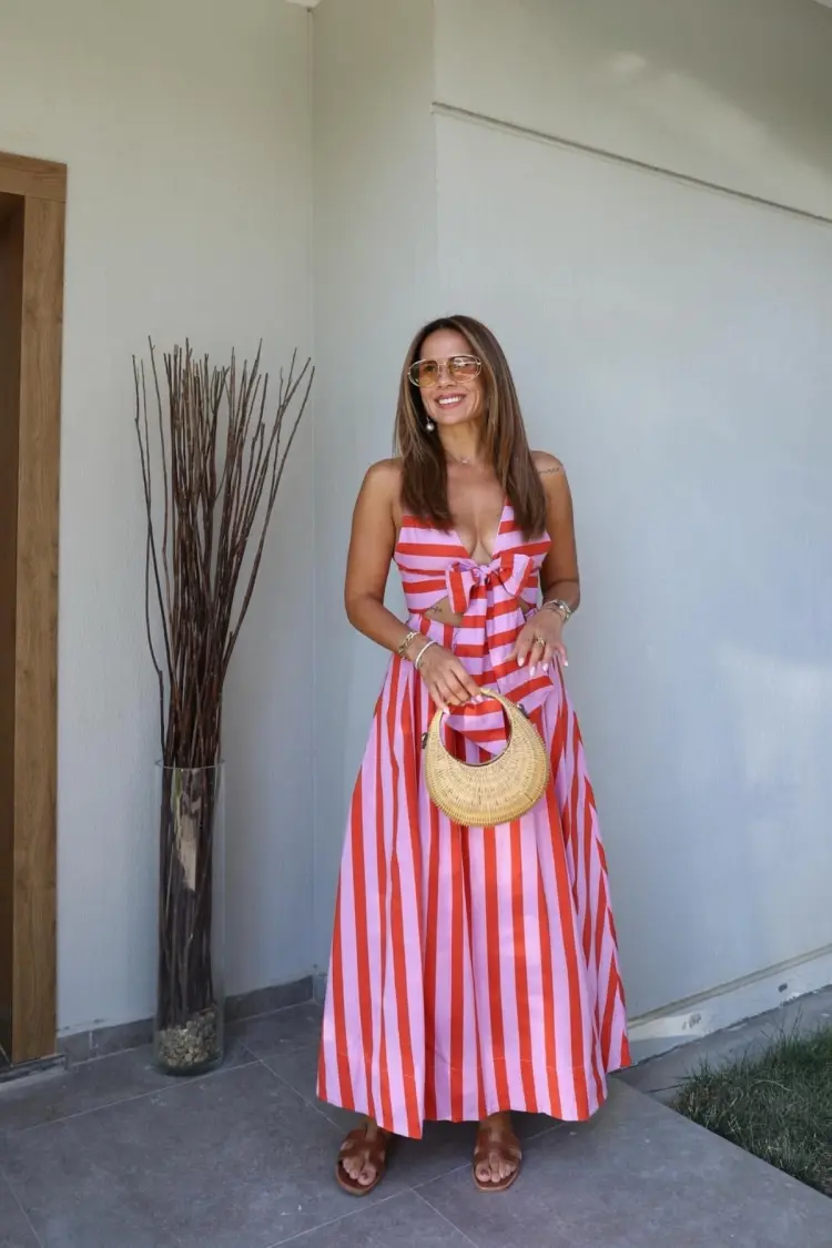 Pink Wrap Maxi Dress With V-Neck And Cap Sleeves - Brand: Cream Rouge - Women & Kids, Baby Clothes Wholesale - Globality Store