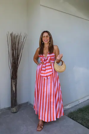Pink Wrap Maxi Dress With V-Neck And Cap Sleeves - Brand: Cream Rouge - Women & Kids, Baby Clothes Wholesale - Globality Store