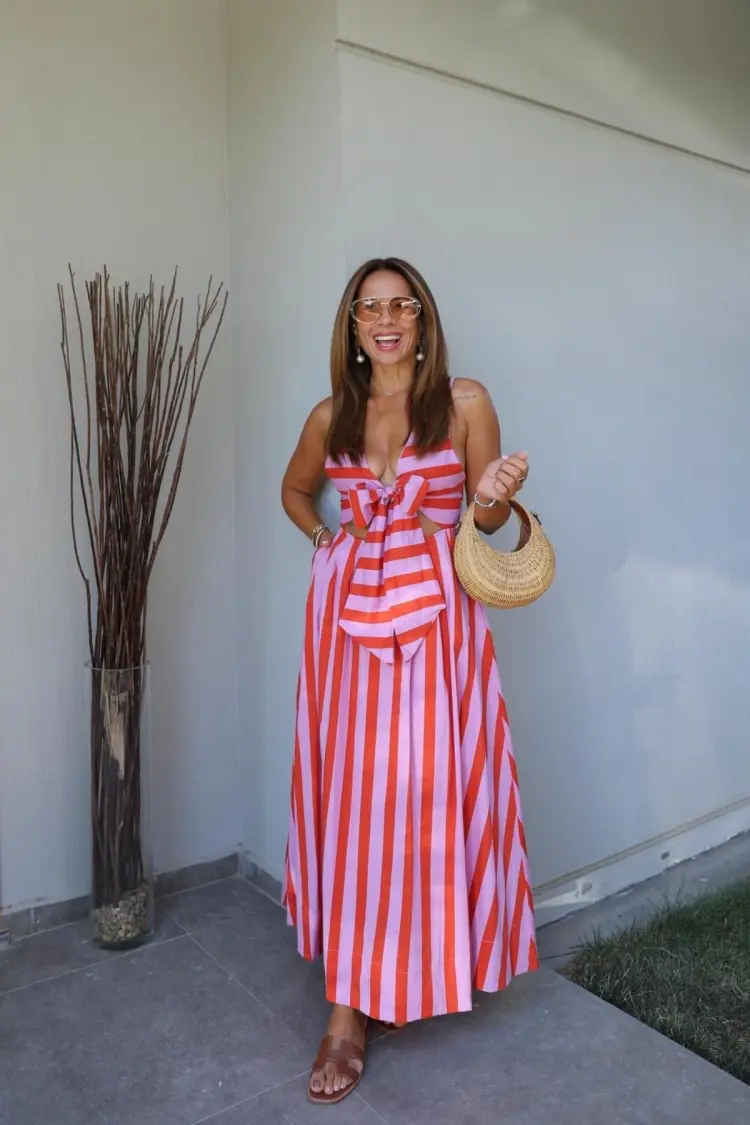 Pink Wrap Maxi Dress With V-Neck And Cap Sleeves