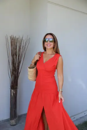 Maxi Fit And Flare Dress With V-Neck - Brand: Cream Rouge - Women & Kids, Baby Clothes Wholesale - Globality Store