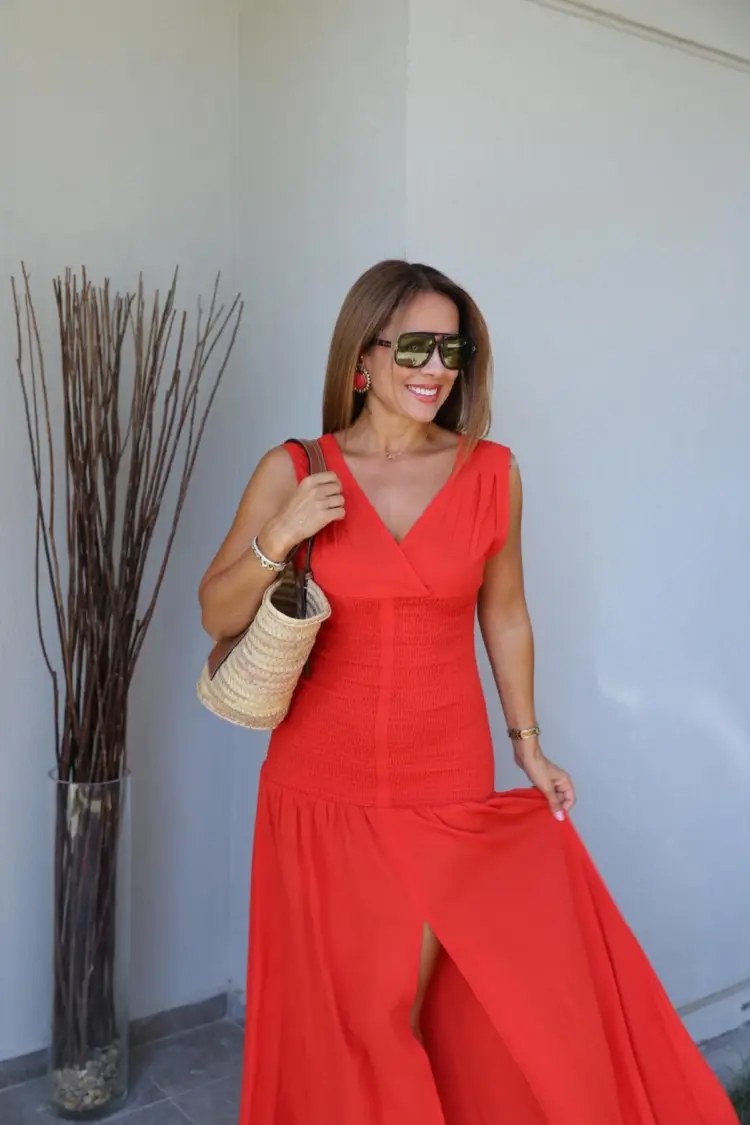 Maxi Fit And Flare Dress With V-Neck