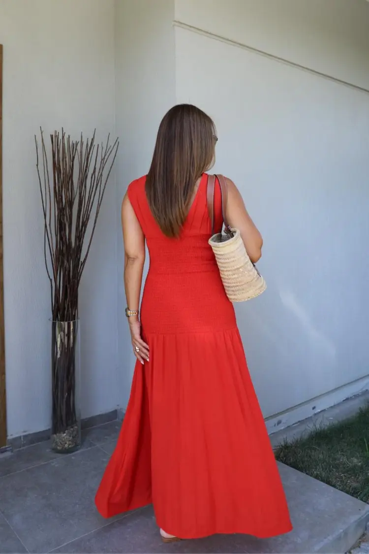 Maxi Fit And Flare Dress With V-Neck