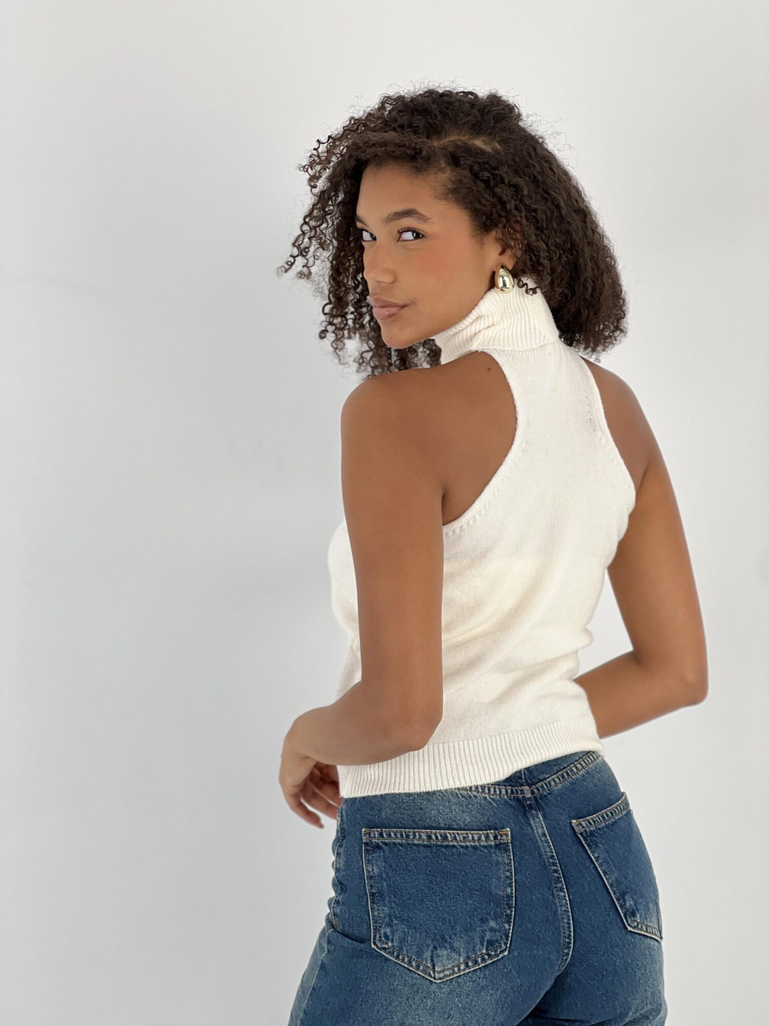 White Slim Fit High Neck Sleeveless Blouse - Brand: MISS POEM - Women & Kids, Baby Clothes Wholesale - Globality Store