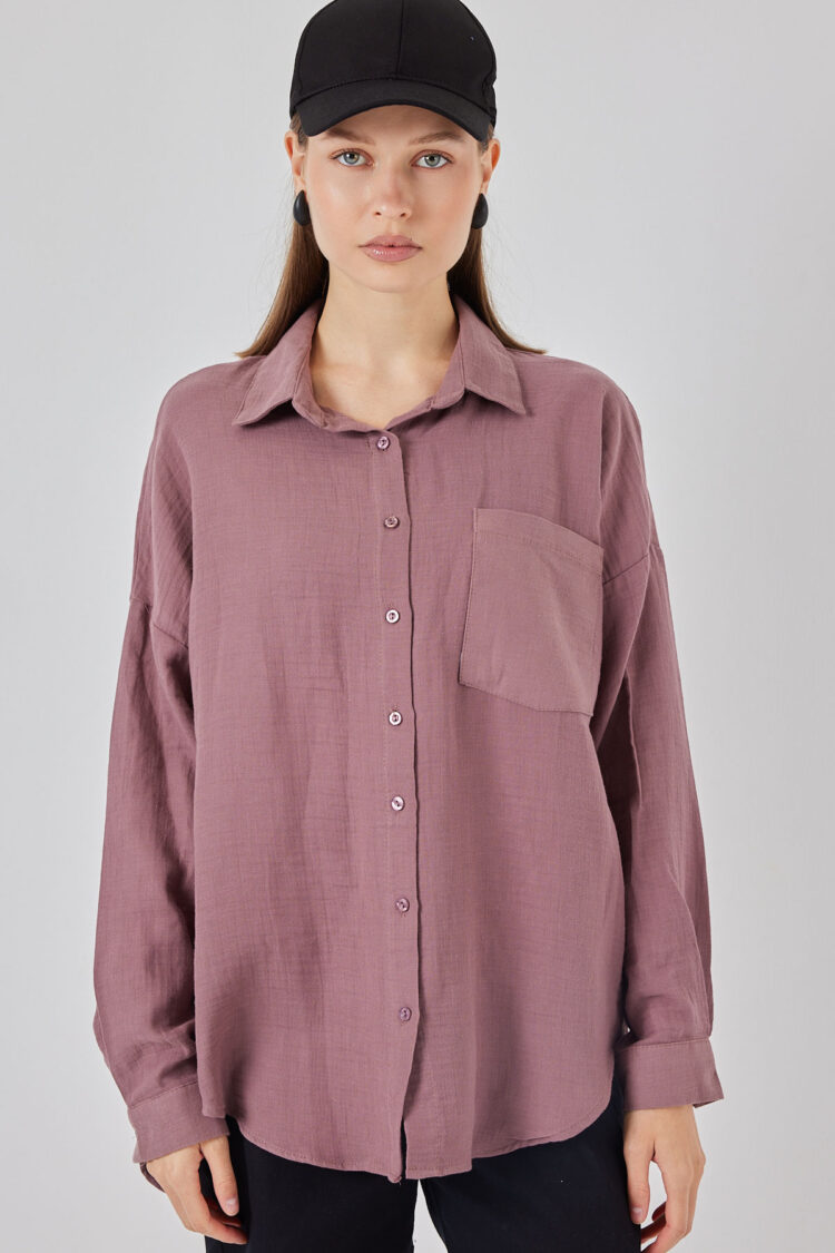 Fuchsia Oversized Casual Shirt With Notched Neck