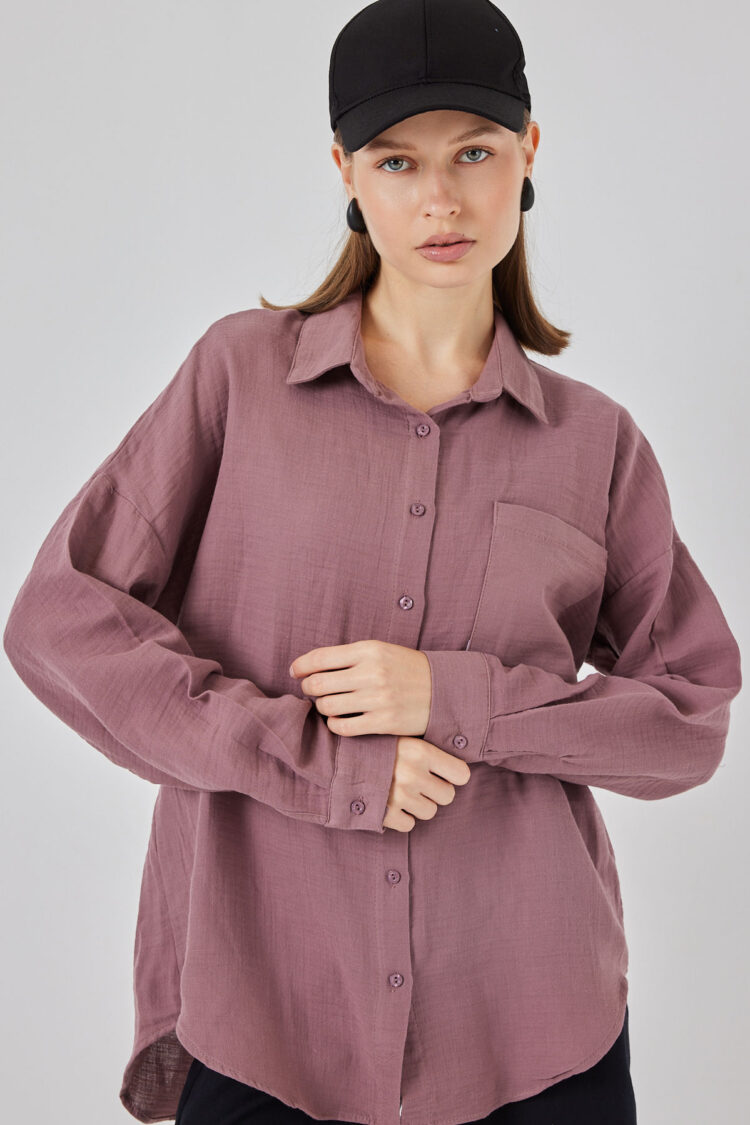 Fuchsia Oversized Casual Shirt With Notched Neck