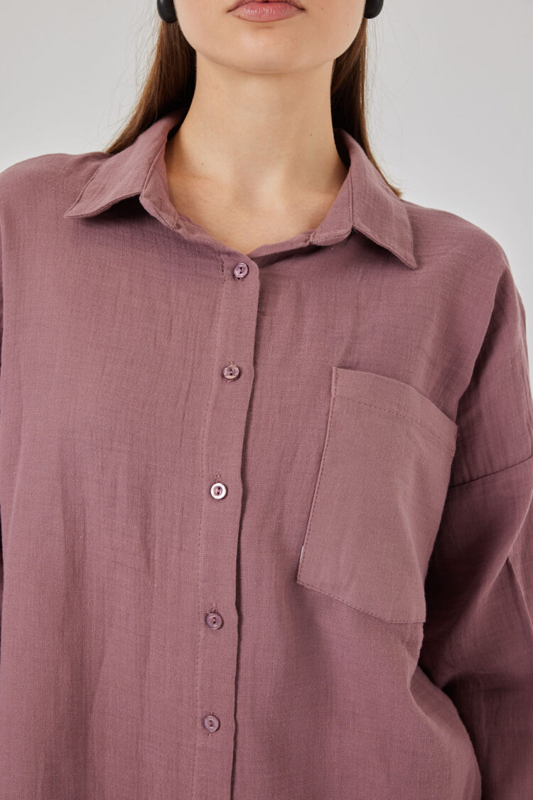 Fuchsia Oversized Casual Shirt With Notched Neck