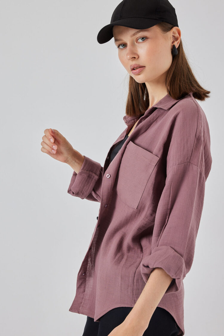Fuchsia Oversized Casual Shirt With Notched Neck