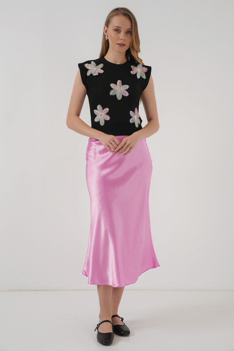 Black Floral Slim Fit Cap Sleeve Blouse