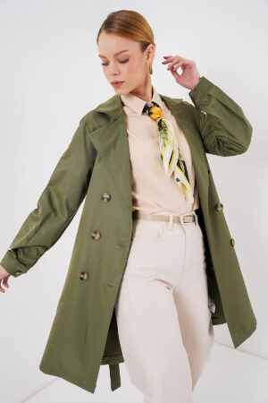 Green Trenchcoat Double-Breasted Buttoned Classic - Brand: Bigdart - Women & Kids, Baby Clothes Wholesale - Globality Store