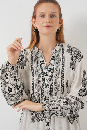 Beige Smock Dress With Grandad Neck And Paisley Pattern - Brand: Bigdart - Women & Kids, Baby Clothes Wholesale - Globality Store