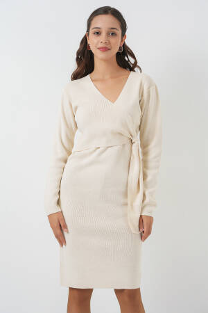Elegant Beige Wrap Dress With V-Neck And Long Sleeves - Brand: Bigdart - Women & Kids, Baby Clothes Wholesale - Globality Store