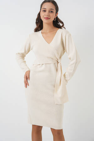Elegant Beige Wrap Dress With V-Neck And Long Sleeves - Brand: Bigdart - Women & Kids, Baby Clothes Wholesale - Globality Store