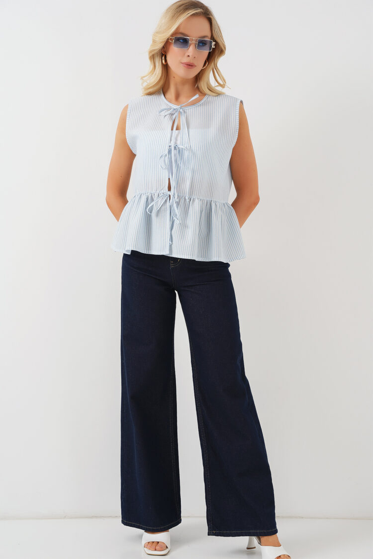 Striped Sleeveless Cap Sleeve Blouse