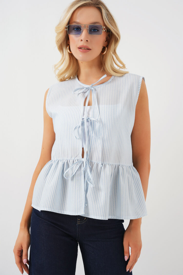 Striped Sleeveless Cap Sleeve Blouse