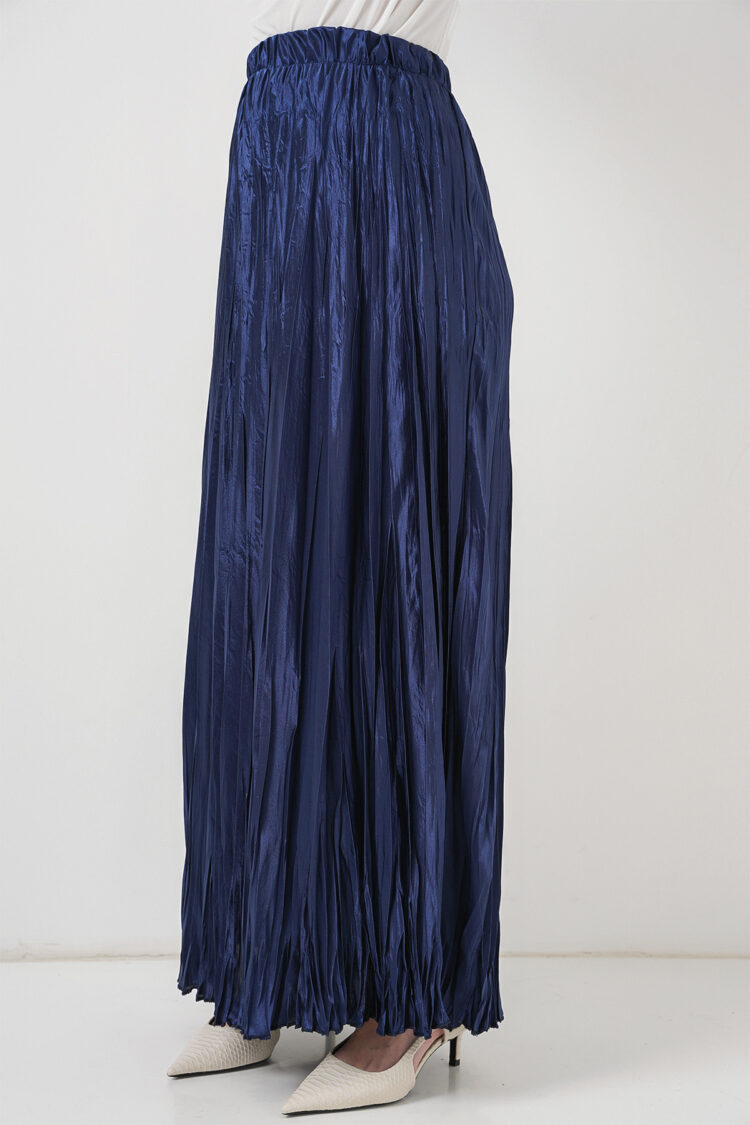 NavyPleated Maxi Skirt With High Waist