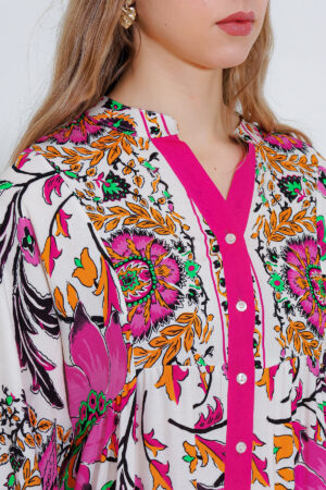 Pink Ethnic Floral Smock Dress With Notched Neck - Brand: Bigdart - Women & Kids, Baby Clothes Wholesale - Globality Store