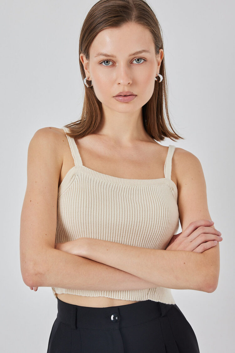Beige Slim Fit Square Neck Cap Sleeve Blouse