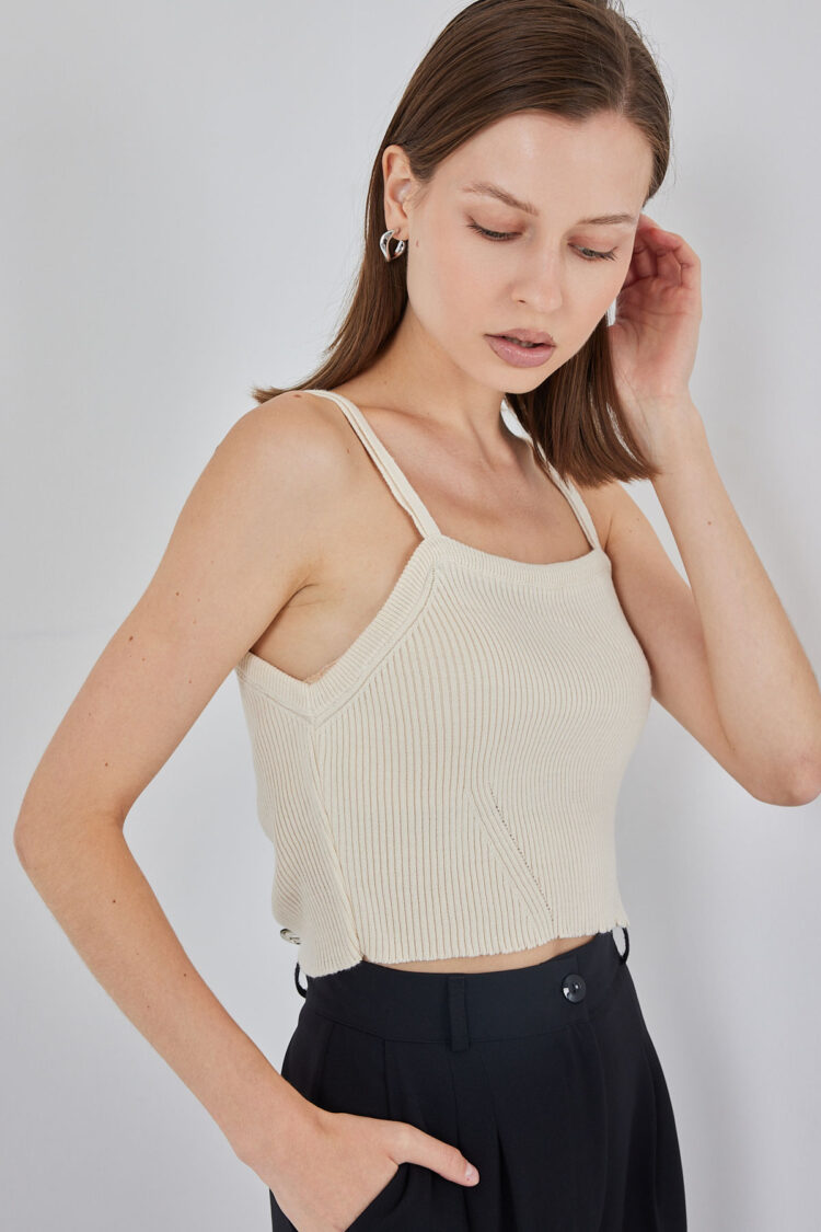 Beige Slim Fit Square Neck Cap Sleeve Blouse