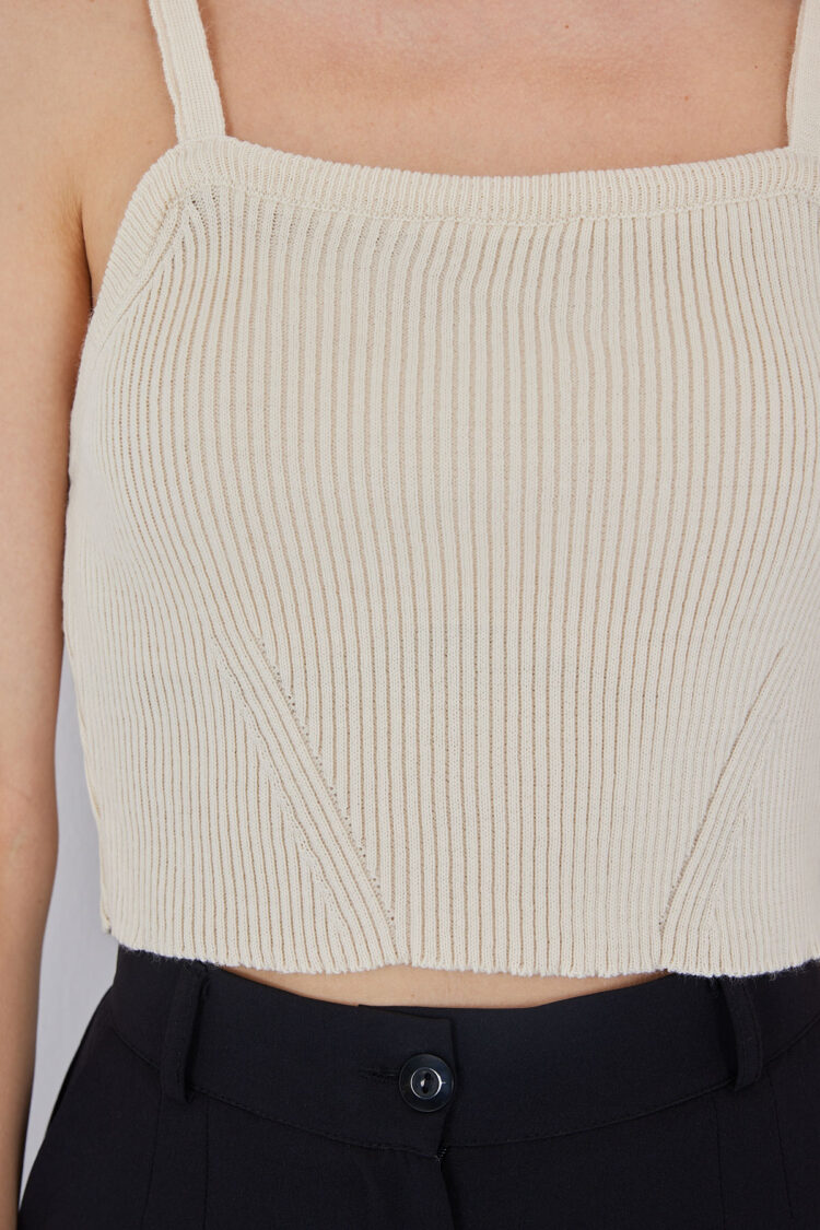 Beige Slim Fit Square Neck Cap Sleeve Blouse