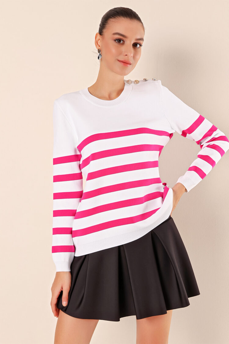 White Sweater With Round Neck And Long Sleeves - Brand: Bigdart - Women & Kids, Baby Clothes Wholesale - Globality Store