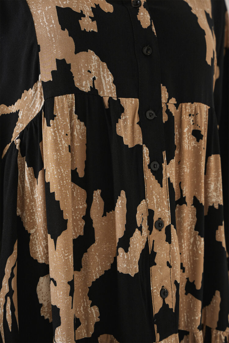 Black Animal Print Modest Smock Dress