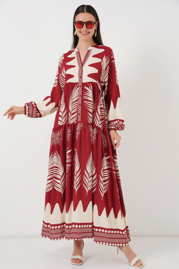 ClaretMaxi Kaftan Dress With Floral Pattern